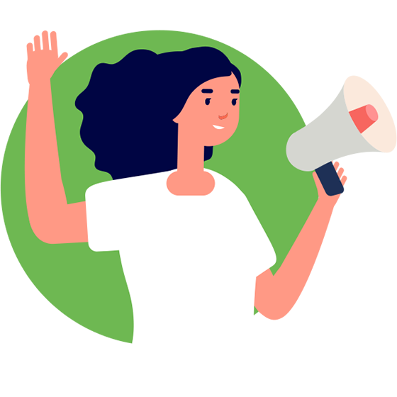 A cartoon of a woman speaking into a megaphone.