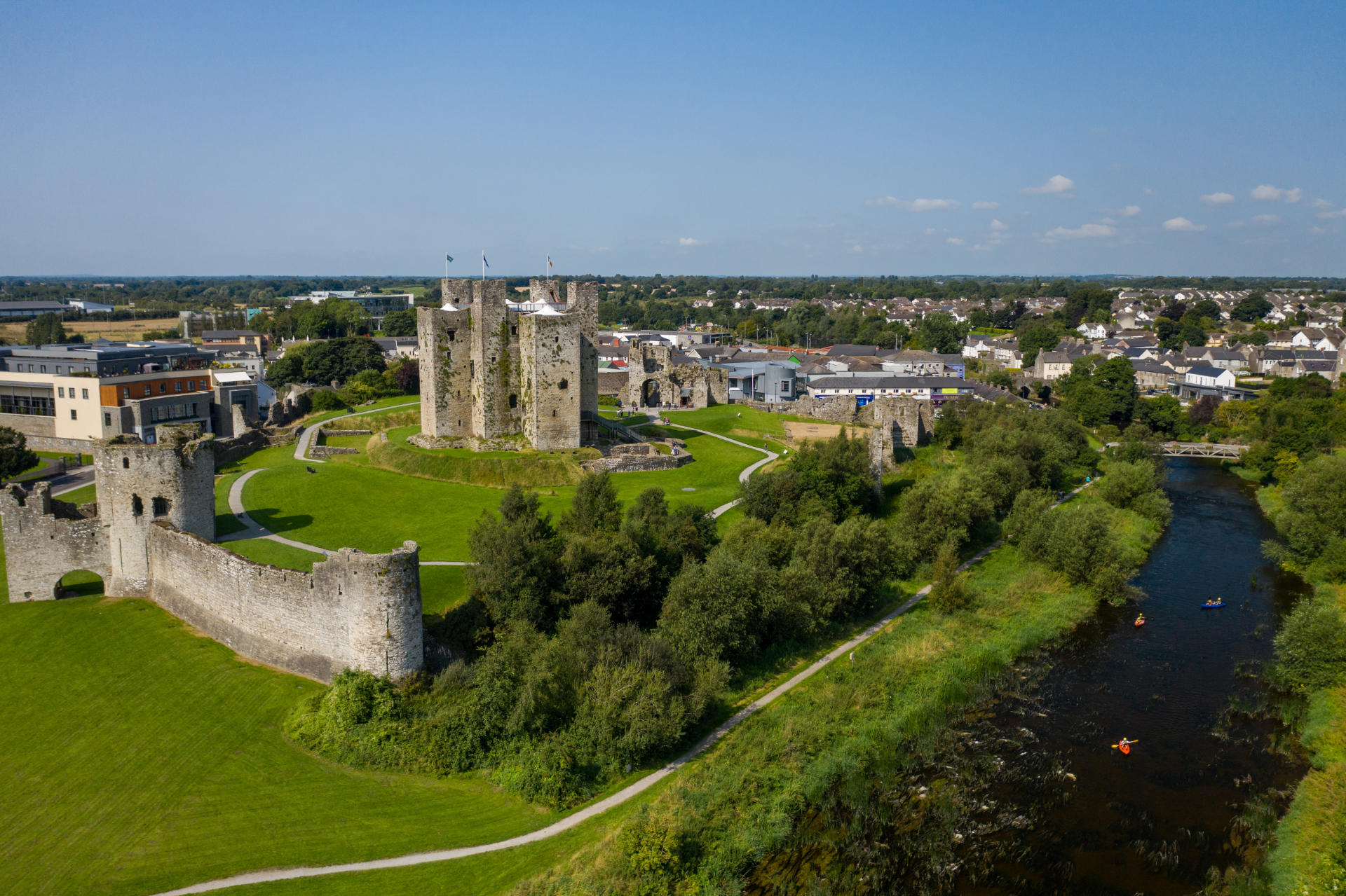 Aerial view of a castle in Boyne Valley.