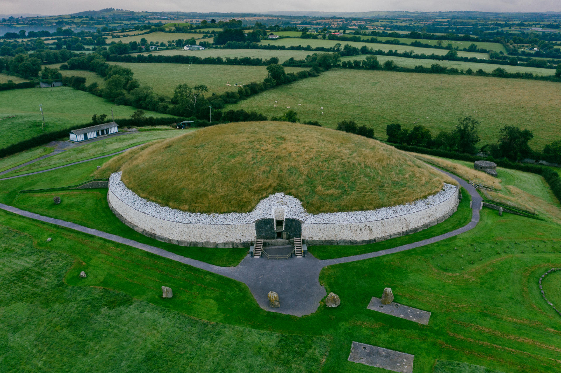 Aerial view of Newgrange in Boyne Valley.